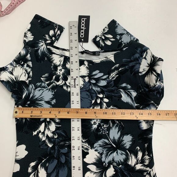 Boohoo Mini Dress Womens 8 Floral Print 3/4 Sleeves Pullover Stretch Boat Neck - Picture 7 of 13